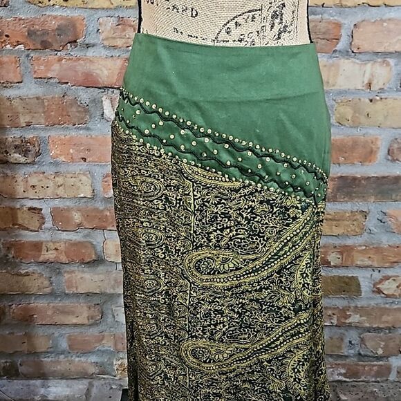NWT MetroStyle Green Paisley assymetrical maxi skirt size 14 - Picture 2 of 13